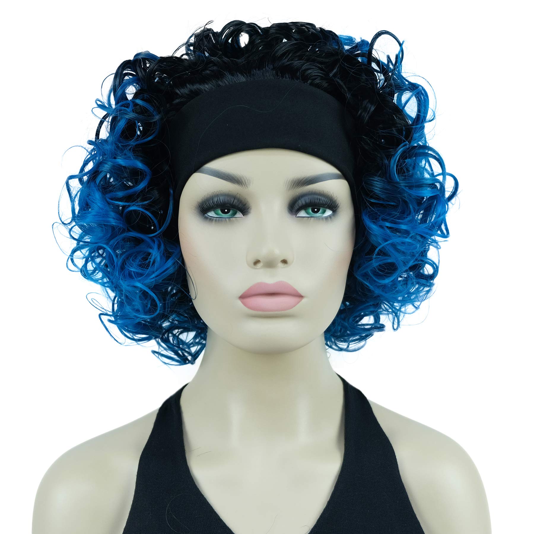 Lydell 12" Super Curly Wigs Ombre Black Blue Hair Synthetic Headband Wigs (1+T4330)
