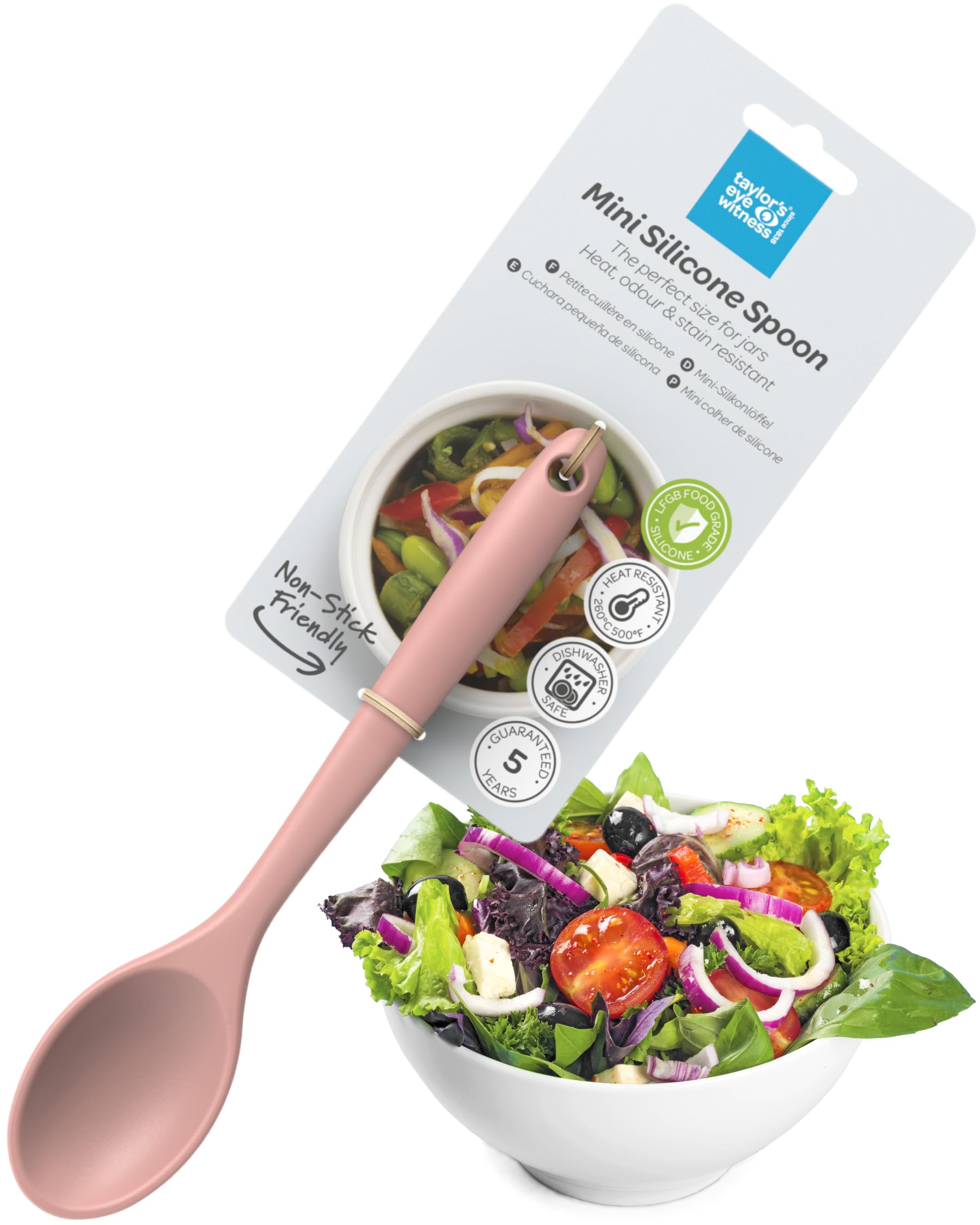 Taylors Eye Witness Mini Silicone Cherry Blossom Stirring Spoon - Dishwasher Safe, Perfect for Non-Stick Pans. Small Enough for Jars. Odour, Stain & Heat (260°C/500°F) Resistant. 5 Year Guarantee