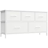 SONGMICS Dresser for Bedroom, Chest of Drawers, Steel, MDF, 5 Non-Woven Fabric Drawers, Storage Organizer Unit, Closet, Entryway, Cloud White and Snow White ULGS322W01S
