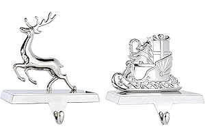 Klikel Reindeer Stocking Holder Set of 2-2D Deer and Sleigh Stocking Hanger for Mantel - Deer Christmas Stocking Holder for Fireplace Mantle - Deer and Sleigh Heavy Stocking Holder for Mantle
