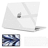 B BELK Compatible with MacBook Air 13 inch Case 2026 2025 2024-2022 M4 M3 M2 A3240 A3113 A2681, Glitter Plastic Hard Shell+Keyboard Cover+Screen Protector for MacBook Air 13.6 inch Case, Sparkly Clear