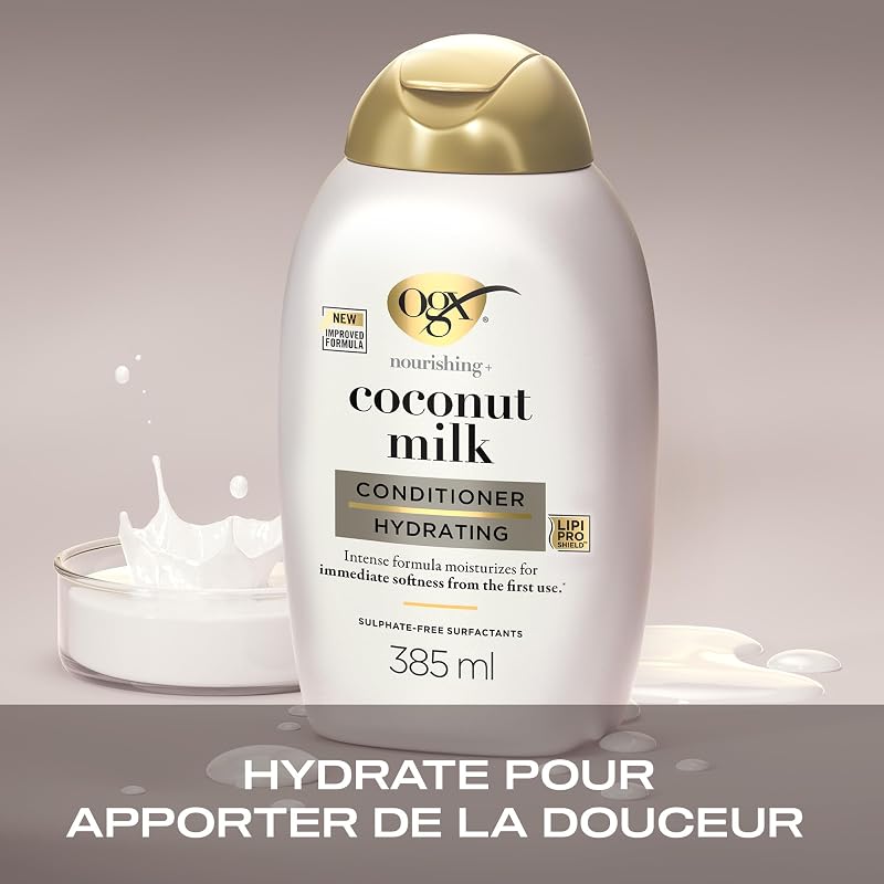 | Après-Shampooing Nourrissant + Lait de Coco (flacon de 385 ml) – Après-shampooing hydratant pour des cheveux renforcer – Soin cheveux pour tous types de cheveux au parfum irrésistible