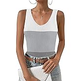 Zeagoo Womens Ribbed Tank Tops 2026 V Neck Slim Fit Knit Sleeveless Shirts Casual Basic Tee