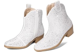 DREAM PAIRS Girls Cowgirl Cowboy Rhinestone Boots Ankle Low Heel Dress Booties
