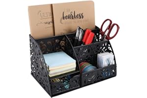 EasyPAG Office Desk Organizer Caddy with 6 Compartments and 1 Sliding Drawer Desktop Accessories Supplies Pen Holder for Home School Classroom,Black