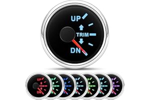ARTILAURA Trim Gauge Meter 0-190ohms 7 Color UP-DN in Outboard Engine 52mm 2-1/6"for Yacht Boat Marine（Black Silver）