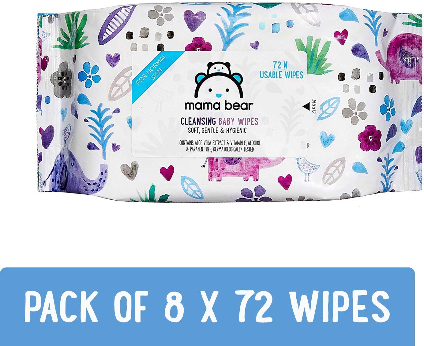 Amazon Brand Mama Bear Cleansing Baby Wet Wipes 72 Wipes/Pack (Pack