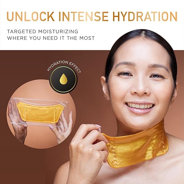 DERMORA SKIN TREATMENT MASK GOLDEN GLOW NECK MASK – 20 PACK NECK GEL MASKS – REJUVENATING NECK MASKS FOR TECH NECK, WRINKLES, TIGHTENING, FIRMING