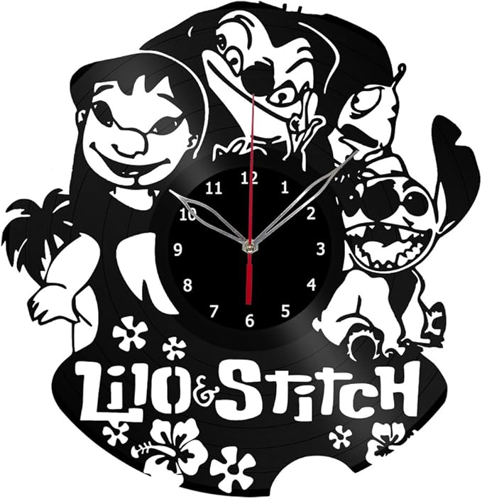 "Handmade" Disney LiLO and Stitch Vinyl Clock Record Wall