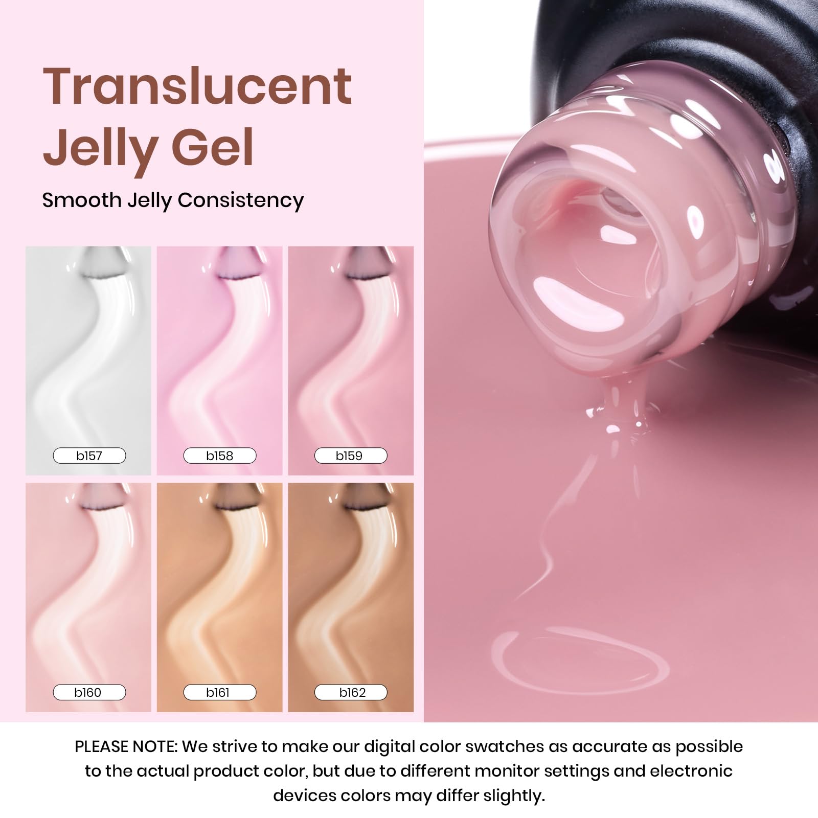 Beetles Jelly Gel Nail Polish Set, 6 Colors Milky White Nude Pink Sheer Brown Gel Polish Kit Nail Concealer Translucent Effect Soak Off Uv French Nail Art Gift for Women Ultimate Monochrome Collection - Image 3