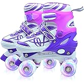 Roller Skates for Kids, Adjustable Quad Skates for Youth Teen Ages 5-8 8-12 12-14 with Light Up Wheels, Children Beginners Rollerskates for Indoor Outdoor Spots