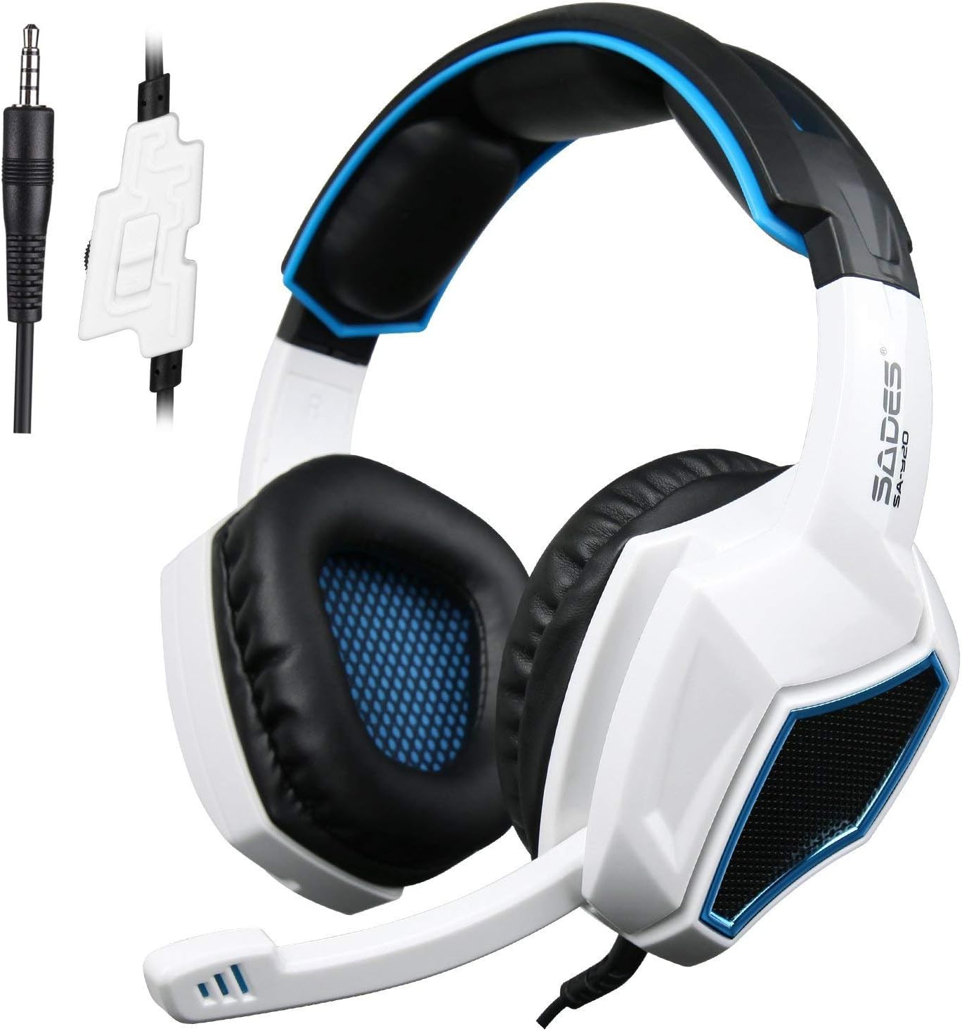 Sades SA920 3.5mm Wired Stereo Gaming Over Ear Headset with Microphone and Revolution Volume Control for Xbox One / Xbox 360 / PS4 / PC /Cell phones / iPad (Black/White)
