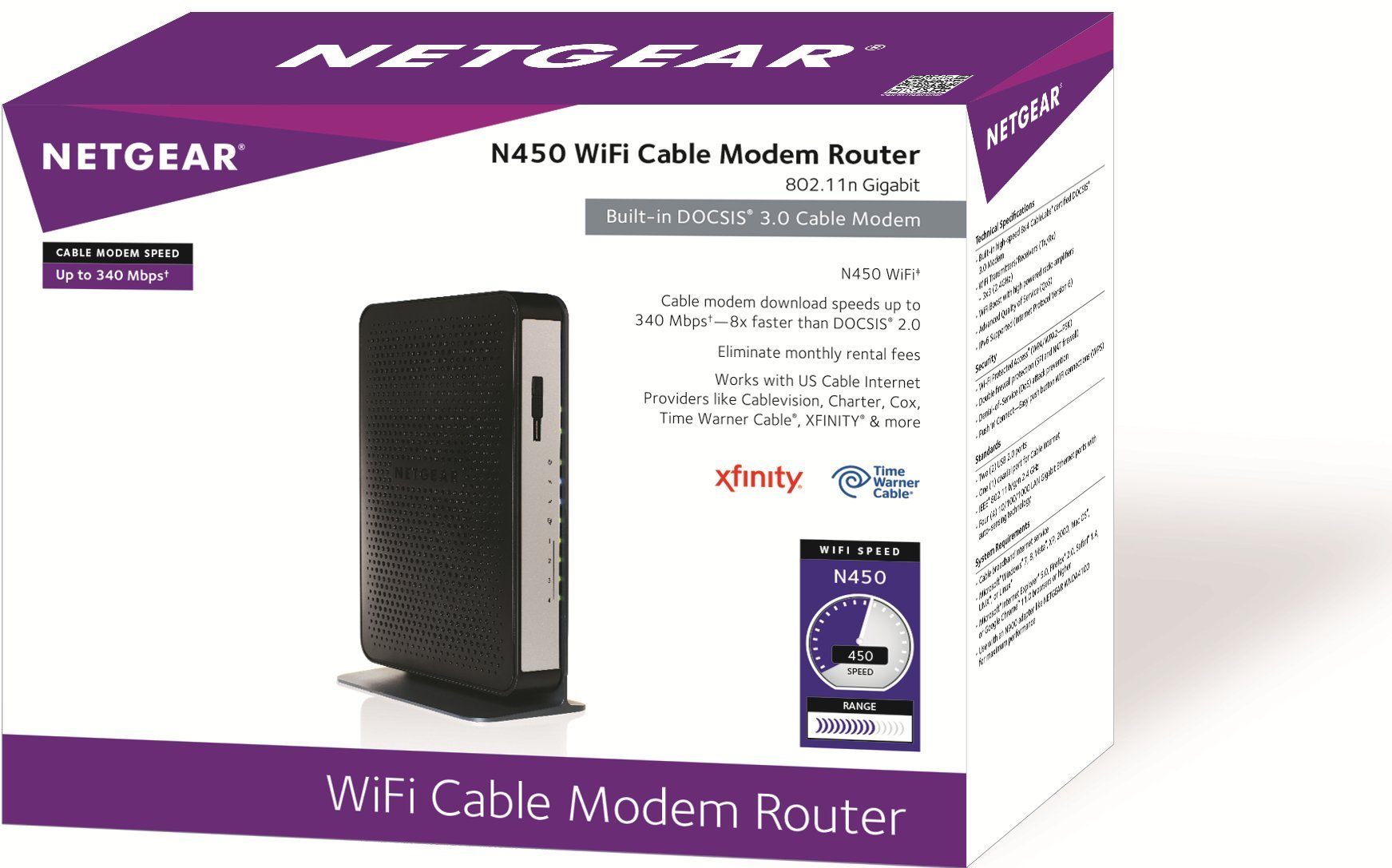 NETGEAR N450100NAS (8×4) WiFi DOCSIS 3.0 Cable Modem Router (N450