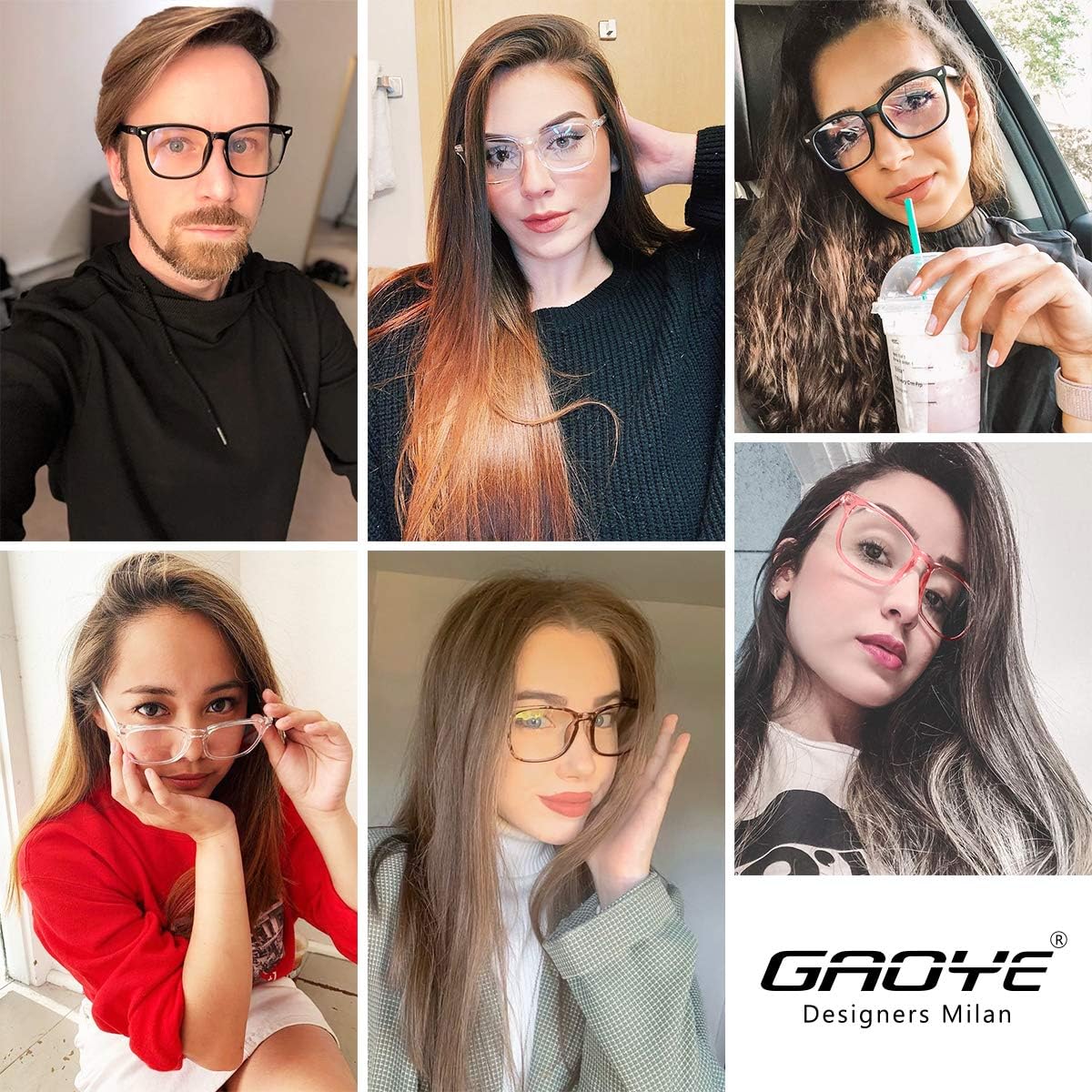 Gaoye 3-Pack Blue Light Blocking Glasses, Fashion Square Fake Nerd Eyewear Anti UV Ray Computer Gaming Eyeglasses Women/Men (Matte Black+Leopard+Transparent): Clothing