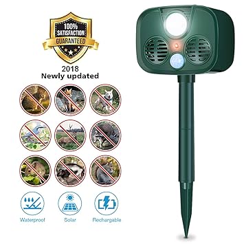 Tvird Repelente de Animales, Ultrasónico, Energía Solar (Batería Integrada), IP55 a