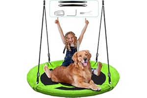 HISECOME 40" Saucer Tree Swing for Kids - 500Lb Weight Capacity, Waterproof Platform Swing Seat with Adjustable Ropes for Kids Playground Outdoor Activity Backyard Fun