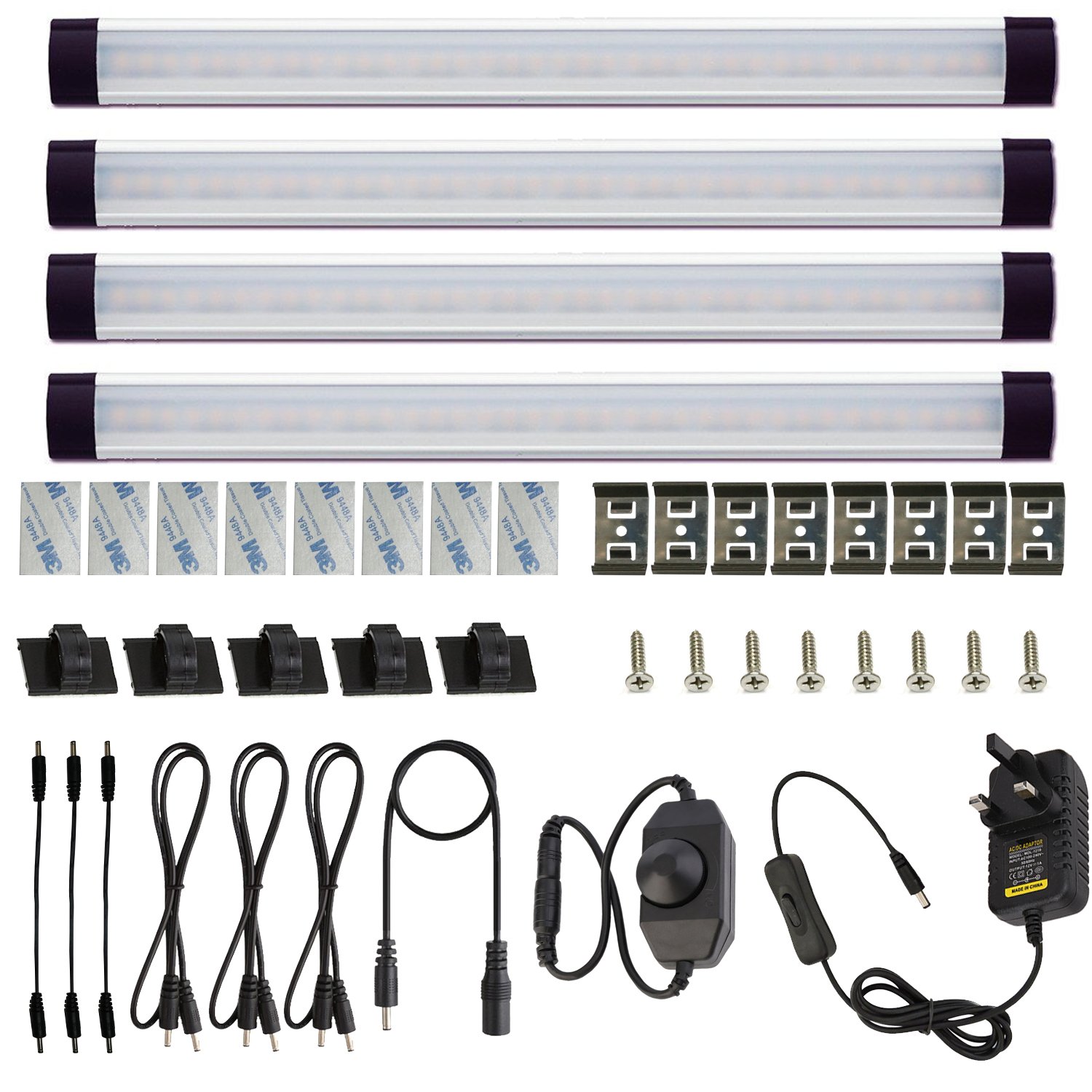 AlBOO Under Cabinet Kitchen Light - Wired LED Dimmable Warm White, 28cm Cupboard Light 12V Plug-in With Mains, Ultra Thin Fixture for Counter Display - 4 Pack