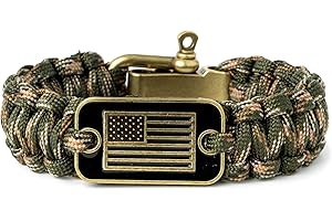 IHEARTDOGS Hero Company Camo Paracord Bracelet - Tactical Survival Bracelet for Men with Bronze USA Flag - Helps Pair Military Veterans with a Companion Dog