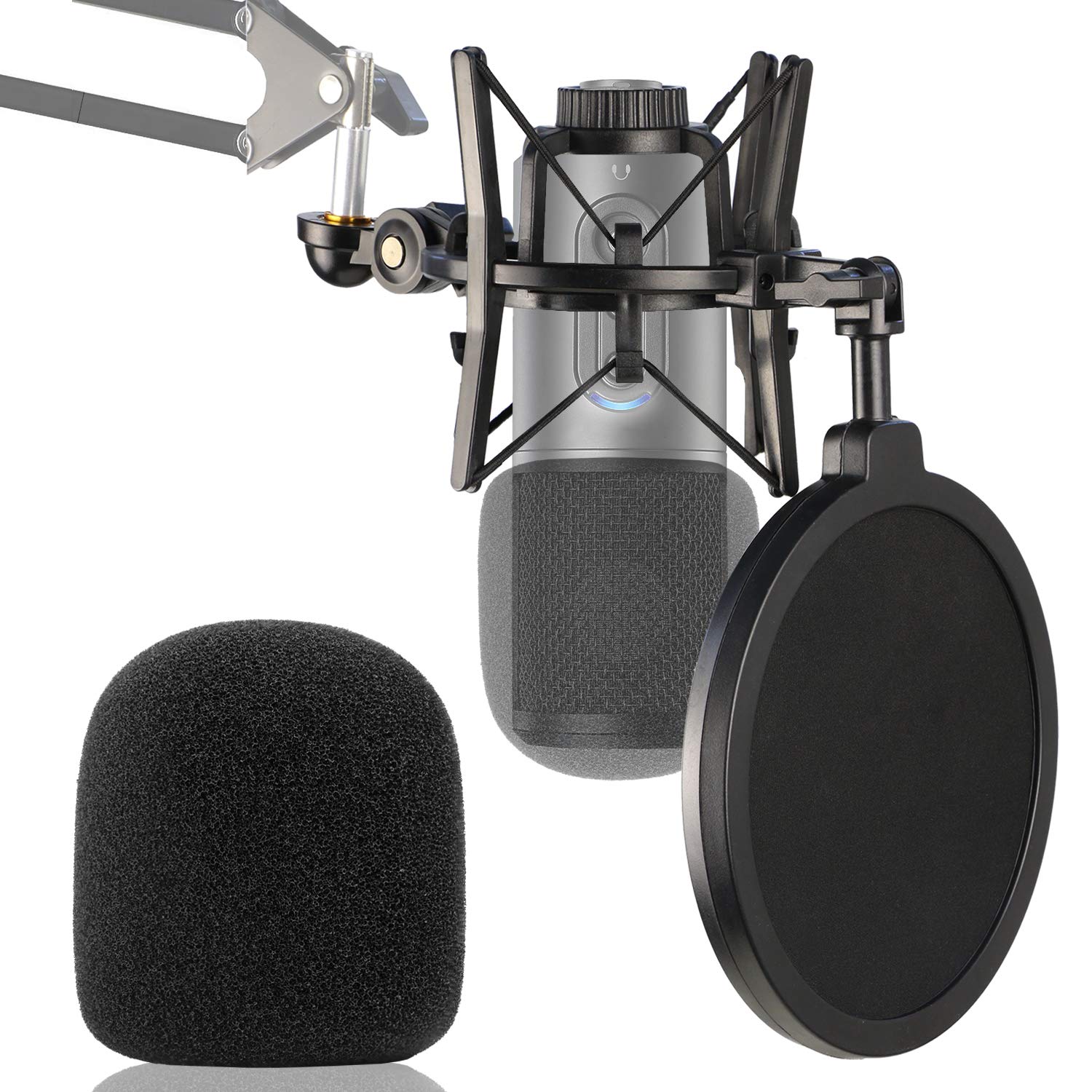 ATR2500X Mic Shock Mount with Pop Filter and Foam Windscreen to Reduce Vibration Noise for Audio-Technica ATR 2500X and ATR2500 USB Condenser Microphone by YOUSHARES
