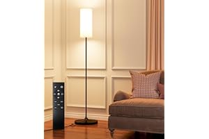 luckystyle LED Floor Lamp for Living Room, Dimmable Standing Lamps with Foot Switch,Remote Custom Color Temperature Black Pole Lamp with Lampshade,12W Led Bulb Tall Lamps for Office Kid Room Bedroom