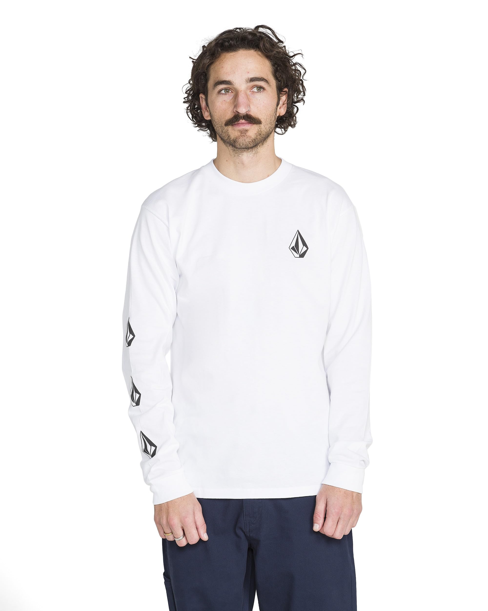 Volcom Men's Iconic Stones Long Sleeve T-Shirt – Classic Fit, Soft Cotton Jersey, White Black Black, Small Image