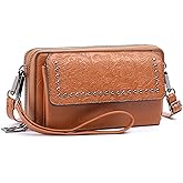 FALAN MULE Crossbody Bags for Women Small Leather Cell Phone Wallet Wristlet Purse with Zip Around 2 Strap
