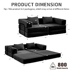 78" W Loveseat Sofa, 4 in 1 Convertible Floor Sofa