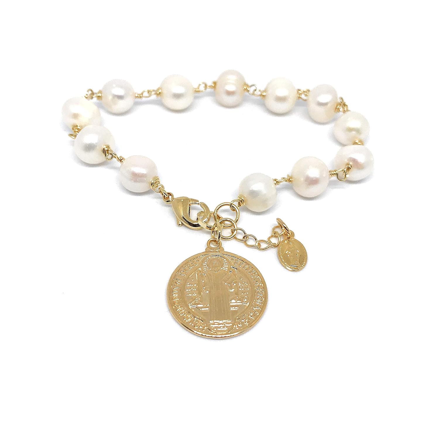Amazon Com San Benito Medal Freshwater Cultured Pearls Bracelet
