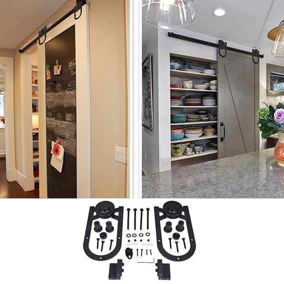 Homgrace 6FT-183cm Puerta de Corredera de Madera, Herraje para Puertas