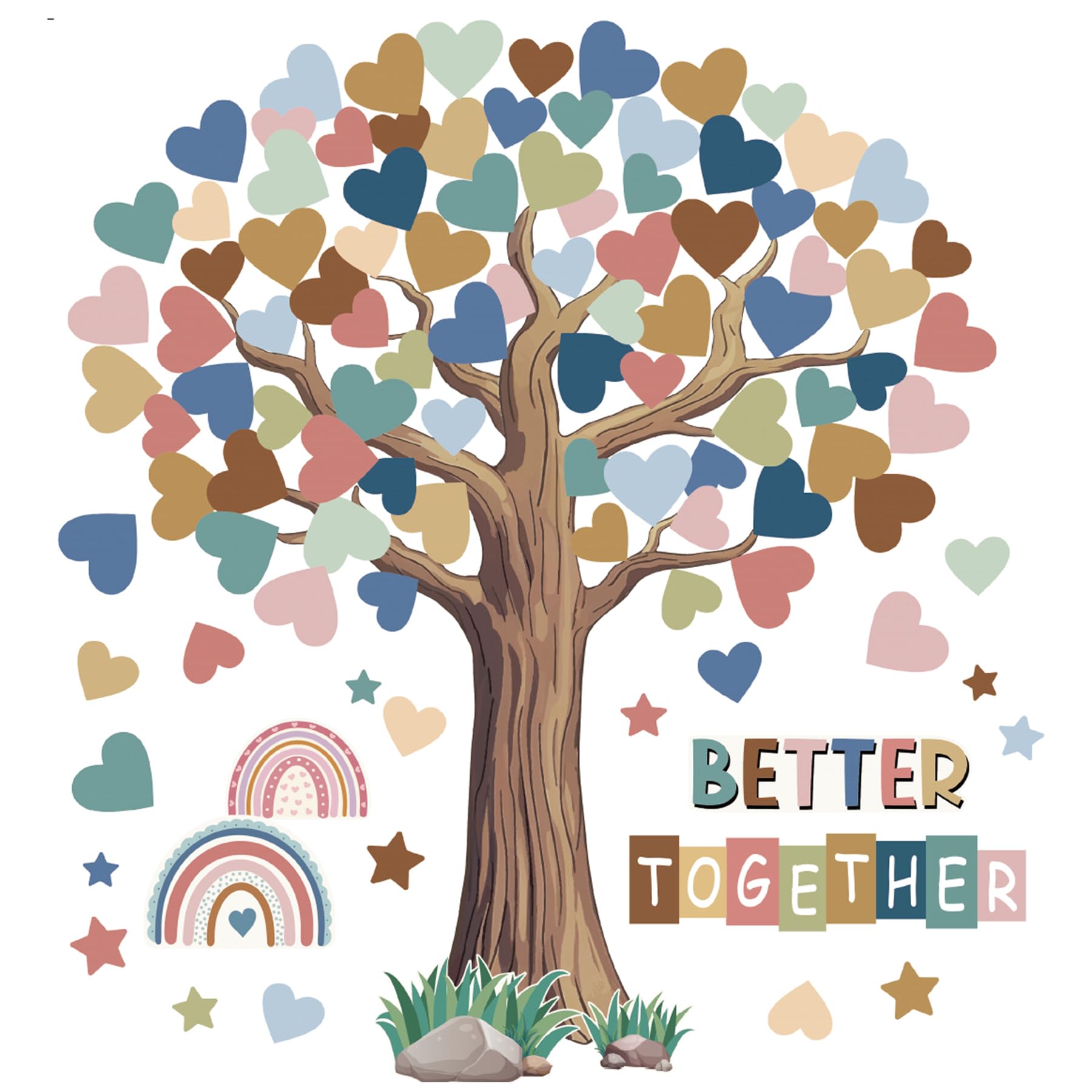 Photo 1 of Adduster 108 Sheet Tree Bulletin Board Set - Classroom Tree Bulletin Board Set Heart Cutouts Classroom Bulletin Wall Decor Supplies for School Elementary Teacher Chalkboards (Bohemian)