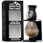 Shaving Brush - Pure 100% Best Badger Hair Barber Grade with Black Heavy Duty All-Resin Handle and Oversized Bristle Head For