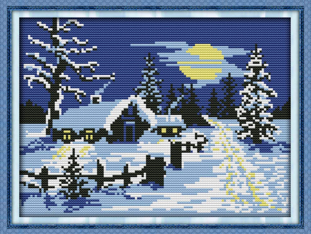 Cross Stitch Kits, Sun Snow Christmas Awesocrafts Easy Patterns Cross Stitching Embroidery Kit Supplies Christmas Gifts, Stamped (Snow, Stamped)