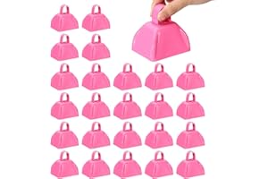 PATIKIL 24pcs Cow Bells for Football Games, 3inch Cowbells for Sporting Events Bulk Loud Noise Makers Metal Cow Bell with Handle for Cheering Wedding,Pink