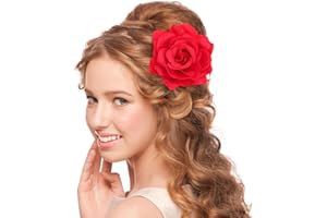 NEPTNIOPLLAB Rose Flower Hair Clip, Artifical Red Rose Flower Hairpin for Women, Fascinator Artificial Brooch Hairpins for Bridal Bridesmaid Girls, Rose Red Hair Accessories for Christmas, Wedding (Red)