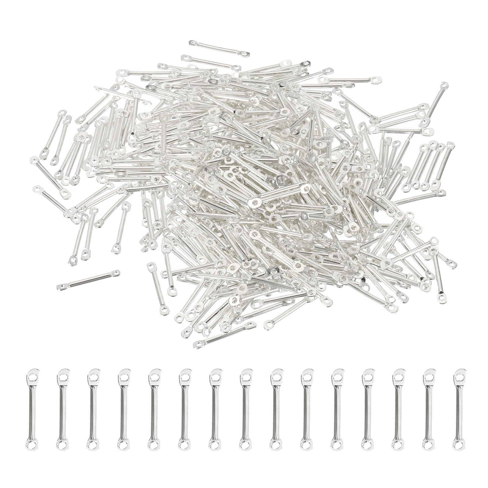 PATIKIL Bar Links for Jewelry Making, 400 Pcs 15mm/0.59" Stick Strip Earring Connectors 2 Hole for Earring Necklace Bracelet DIY, Silver