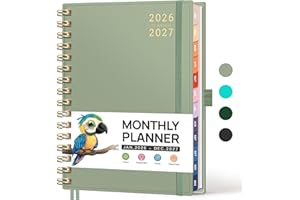 RETTACY 2026-2027 Monthly Planner, Jan 2026 - Dec 2027, Medium Size (5.7" x 8.3"), Agenda, Calendar, 24 Month Tabs, Flexible Plastic Cover, 100 GSM Thick Paper, Spiral-bound (Light Green)