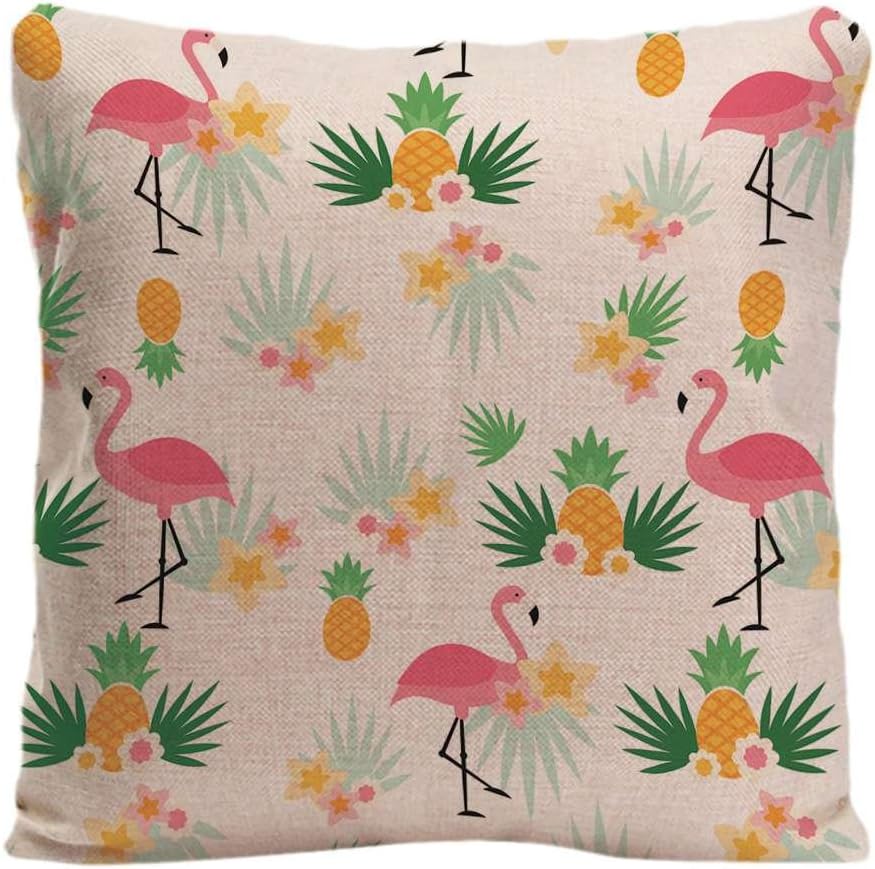 GUGLILI Pineapple Falmingo Cotton Linen Throw Pillow Cover Decoratived Cushion Cover Tropicl Home Pillowcase for Couch 18X18 Inch