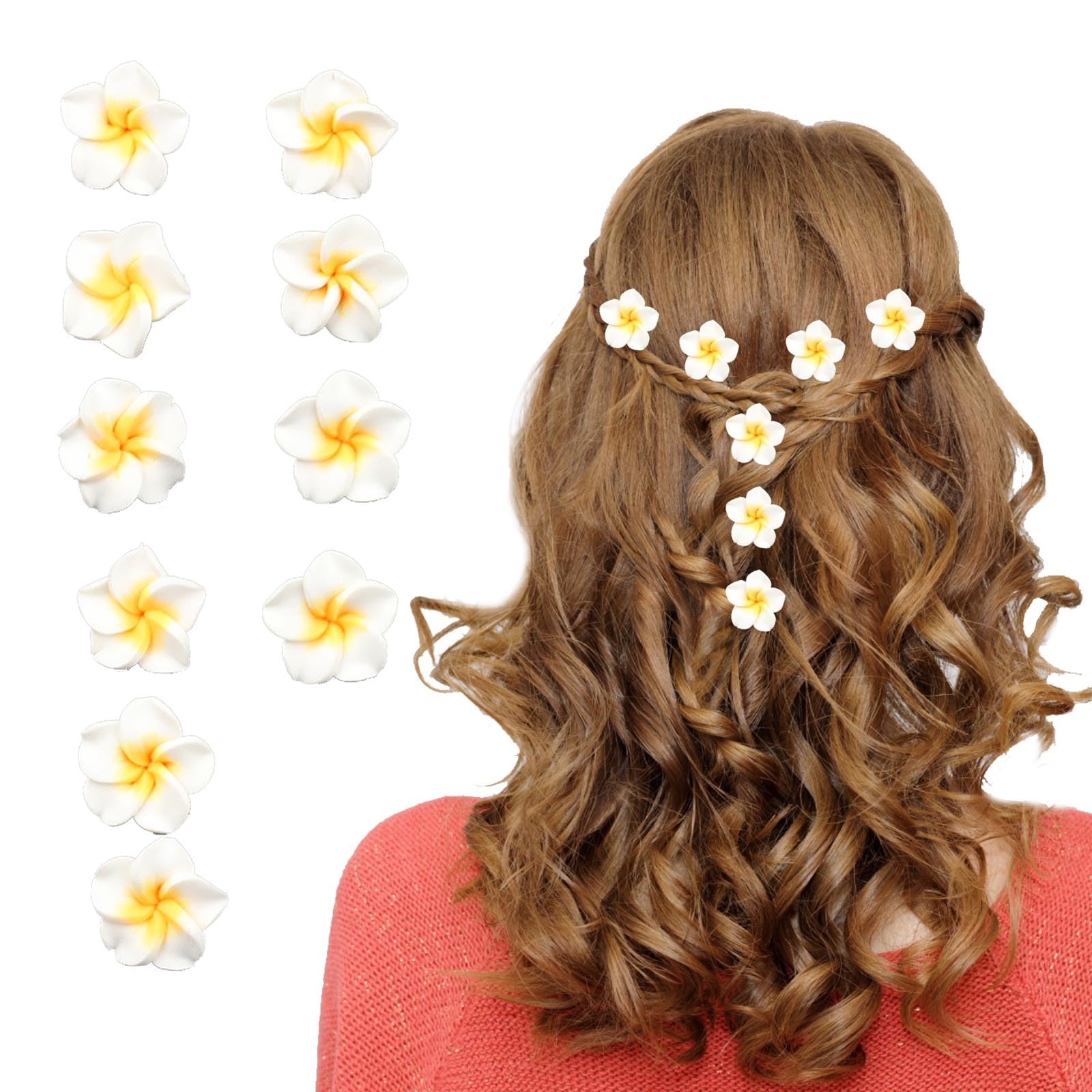Photo 1 of 10 Pcs Plumeria Hair Clip, Plumeria Flowers, Flower Hair Clips, Mini Flowers Clips, Hawaiian Hairs Clip, Hawaiian Hairs Claw, Small Frangipani Hibiscus Barrettes, Mini Frangipani Accessories (White)