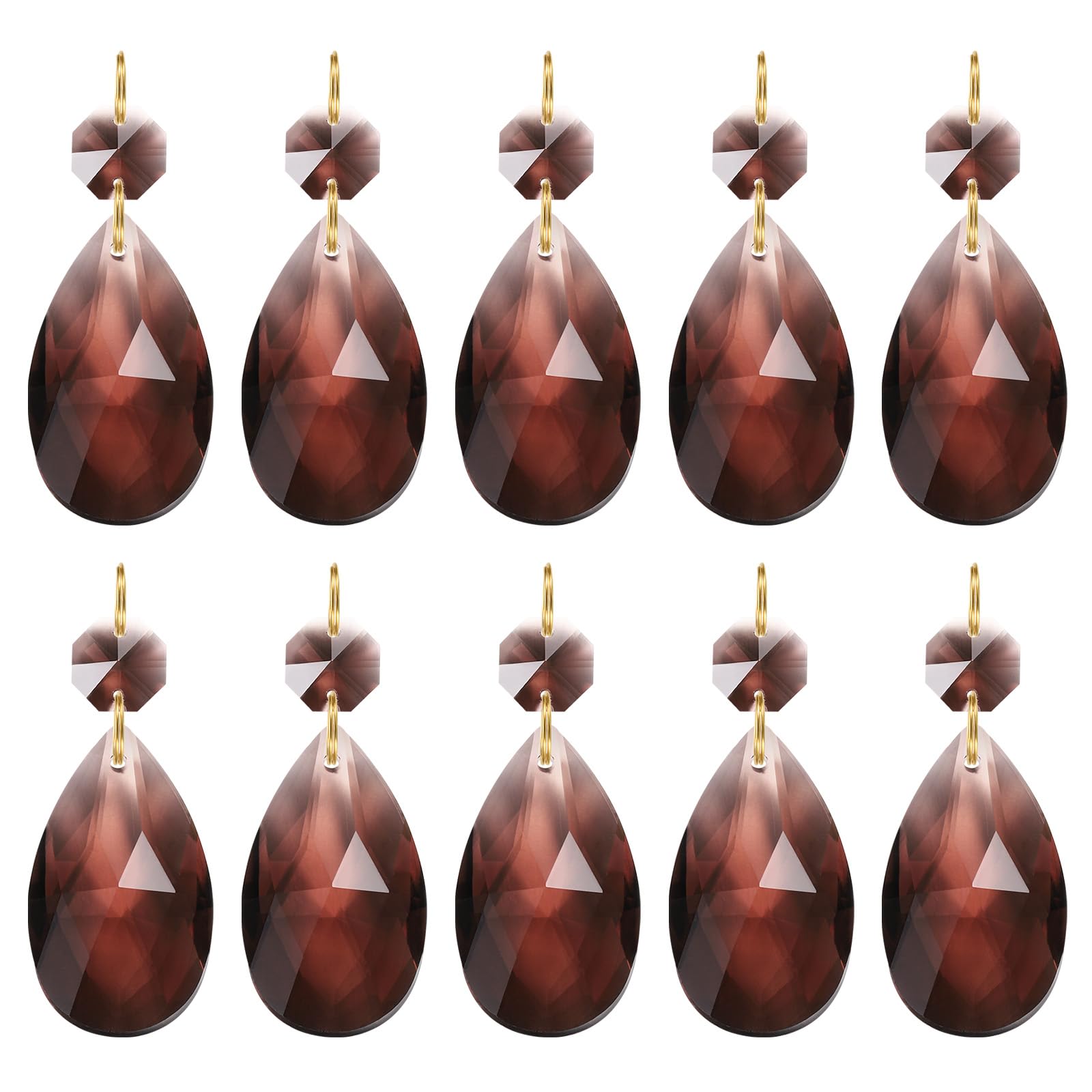 PATIKIL Teardrop Crystal Chandelier, 10 Pack 60mm Length Prisms Part Dark Brown