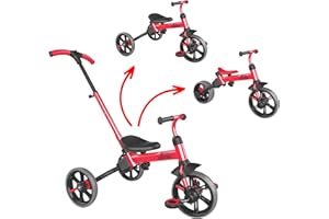 Yvolution 3 in 1 Toddler Trike Y Velo Flippa Push Tricycle Toddler Balance Bike with Parent Steering Push Handle for Boys Girls 2-5 Years Old