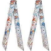 COtheSumay 100% Mulberry Silk Scarf for Handbags & Purses, 2Pcs 2''x35'' Hair Ribbon Skinny Neck Scarves for Women