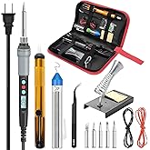 90W Soldering Iron with LCD Adjustable Temp 180-480°C, Soldering Kit with 5 Tips, Desoldering Pump, Solder Wire, Tweezers, Ir