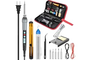 90W Soldering Iron with LCD Adjustable Temp 180-480°C, Soldering Kit with 5 Tips, Desoldering Pump, Solder Wire, Tweezers, Ir