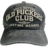 Old Fuckers Club Distressed Vintage Baseball Cap – Embroidered “100% Bitter Lifetime Member” Adjustable Washed Dad Hat, Funny Retro Trucker Hat for Men & Women Black