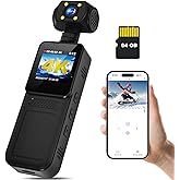 ZKMGYZB 4K Body Camera with WiFi Support Night Vision and 180° Rotatable Lens Mini Wearable Pocket Camera Video & Audio Pocket Body Cam for Outdoor Sport, Bike, Travel Personal Civilians (64GB)