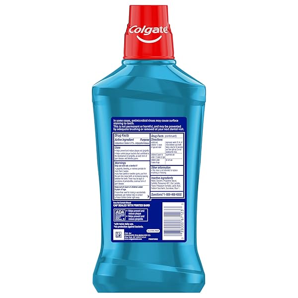 COLGATE TOTAL ALCOHOL FREE MOUTHWASH, NON BURNING PEPPERMINT FOR BAD BREATH, HELPS PREVENT GINGIVITIS AND PLAQUE, NO-ALCOHOL MOUTHWASH, PEPPERMINT, 1.0 L
