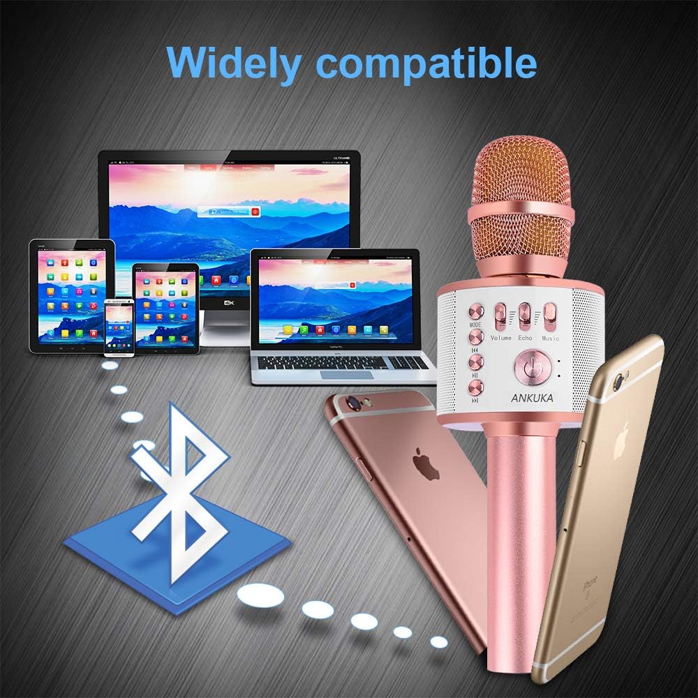 Ankuka Bluetooth Karaoke Microphone, Handheld Wireless Singing Karaoke Machine Speaker, Portable Mic Player for Christmas Birthday Home Party: Musical Instruments
