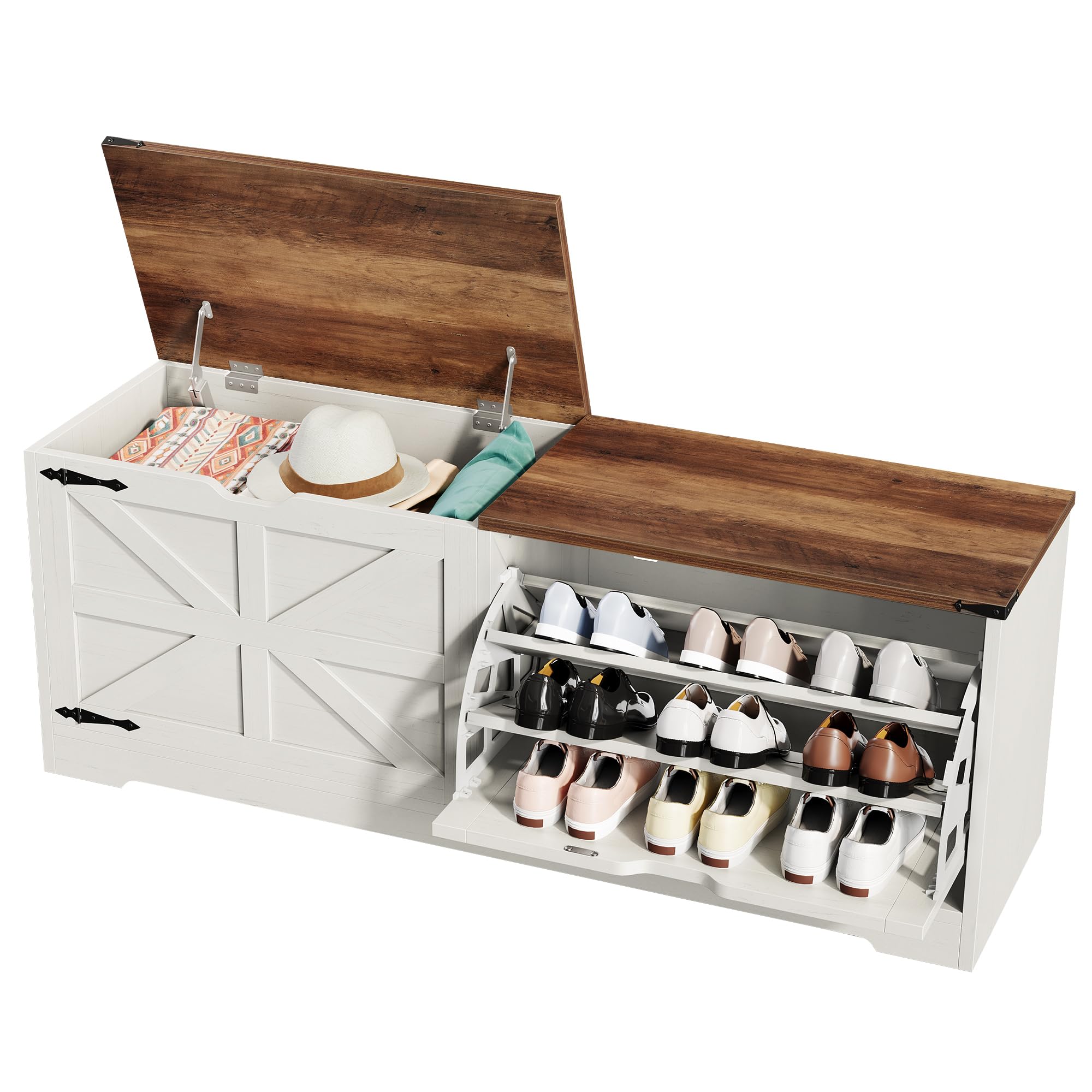 View 1 of ***TRUCK/TRAILER PICKUP ONLY***
***MISSING PARTS AND HARDWARE***
DWVO Shoe Storage Bench, 55" L Shoe Cabinet with 3 Flip Drawer & Flip-Top Storage, Farmhouse Modular Tilt-Out Organizer for Entryway, Mudroom, Bedroom