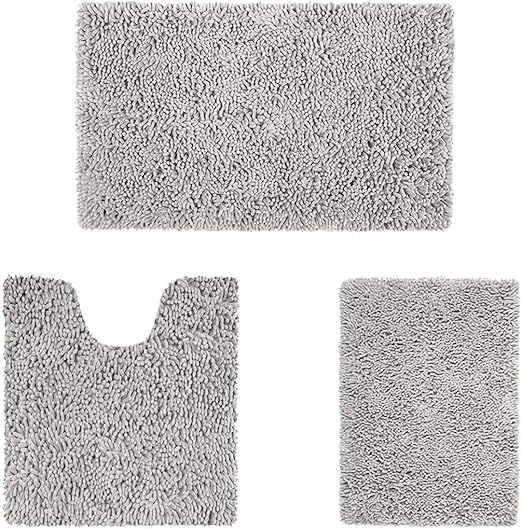 Amazon Com Homeideas 3 Pieces Bathroom Rugs Set Ultra Soft Non Slip And Absorbent Chenille Bath Rug Light Grey Bathroom Rugs Plush Bath Mats For Tub Shower Bathroom Kitchen Dining