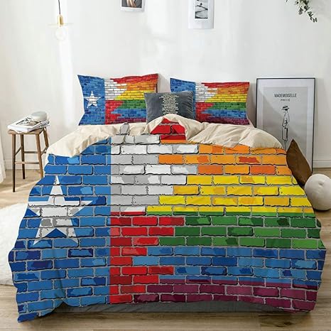 Amazon Dojofelpm 布団カバーセット 掛け布団カバーセット ボックスシーツ 枕カバー 旗と虹の色のデザインレンガの壁のテクスチャテキサスで描かれた汚れた画像 超極細繊維 ベッド用 丸洗い 寝具カバーセット クイーン 210x210cm 寝具カバーセット オンライン通販